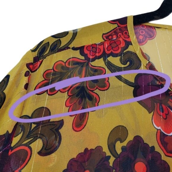 Loft Womens Bell Sleeve Yellow Red Floral Print Ruffle Chiffon Top Size M - Picture 9 of 9